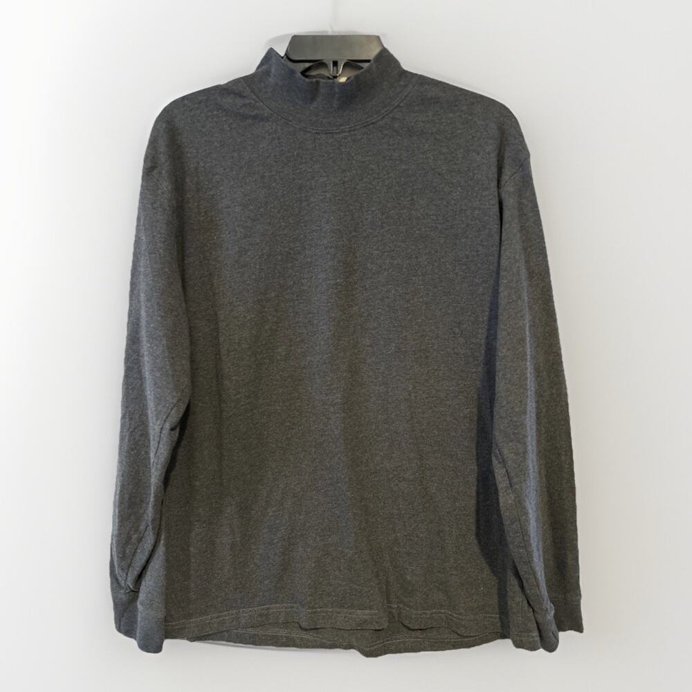 Lands' End Men's Long Sleeve Super-T Charcoal Gray mock Turtleneck Soft Knit L